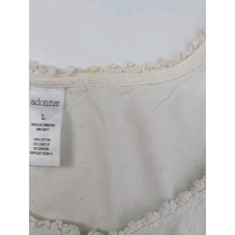 Adonna 100% Cotton Swiss Dot Nightgown Cap Sleeve Size L Pink Ruffle Coquette